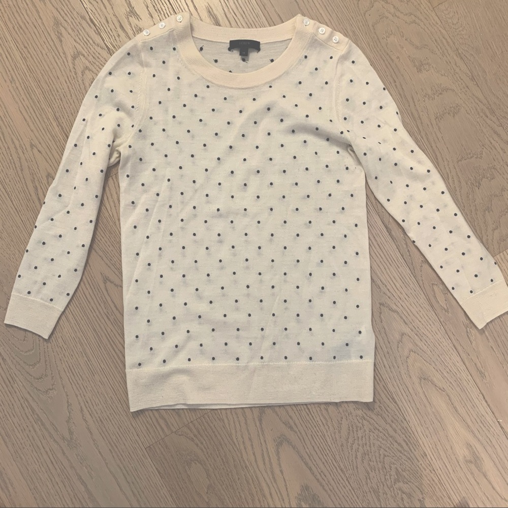 Like new cream lightweight sweater with navy dots